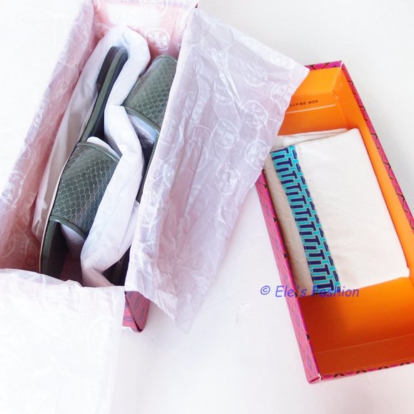 NIB Tory Burch Eleanor Snake Pattern Leather Slide Palm Leaf US 7 AUTHENTIC - Picture 5 of 16